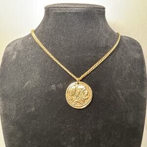 Vintage Avon Coin Necklace Gold Tone Reversible Jewelry Pendant Chain